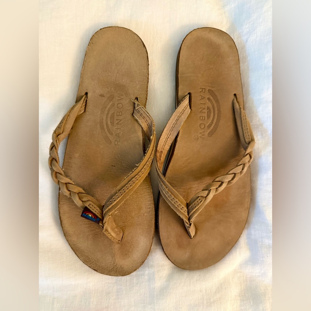 Rainbow Women's Tan Leather Flip-flops